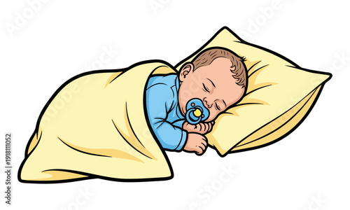 Sleeping Baby with Pacifier under Blanket Vector Illustration