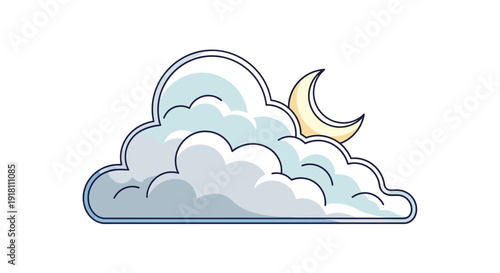 Clouds with Sun and Moon Illustration.