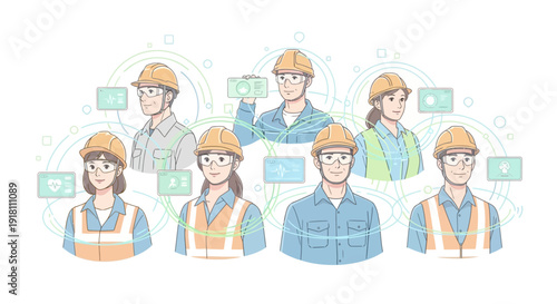 Diverse Group of Construction Workers Wearing Hardhats.