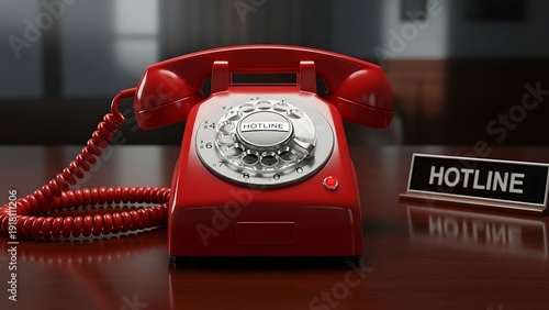 Red Rotary Phone Hotline Service Desk.