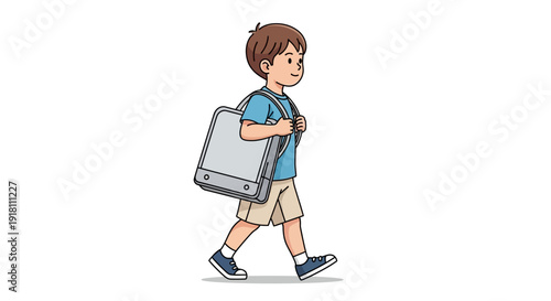 Young Boy Walking with Large Television.