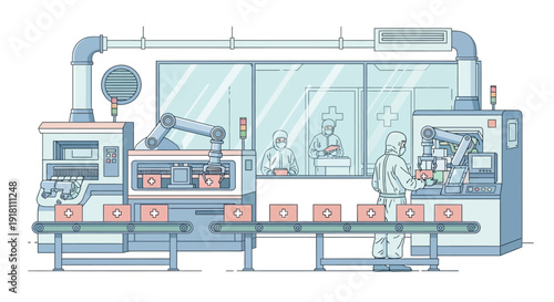 Industrial Manufacturing Machine with Control Panels.