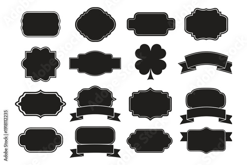 Collection of black empty frames banners and clover on white background vector set