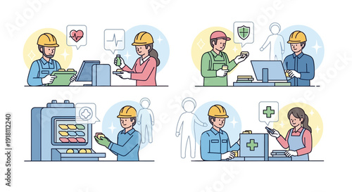 Industrial Workers Wearing Hardhats and Uniforms.