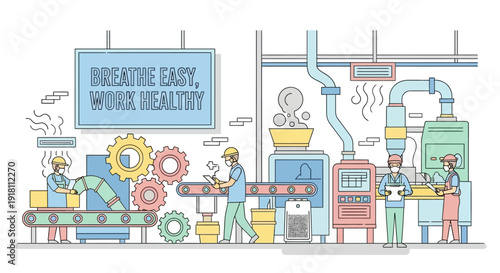 Industrial Workers Operating Machinery in Factory.