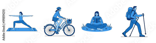 Flat Vector Healthy Lifestyle Character Element Kit for Wellness and Outdoor Activity Graphic Design