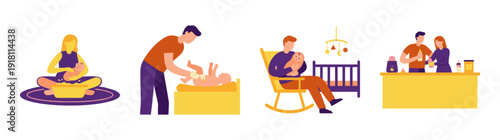 Flat Vector Newborn Care and Parenting Element Kit for Modern Family Healthcare and Childcare Services