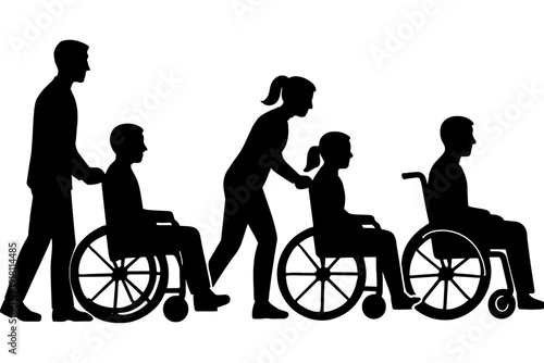 silhouette of a woman with Wheelchair,
Wheelchair Silhouette Scenes – Assisted Support and Independent Mobility Comparison