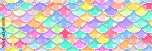 Pastel rainbow mermaid scales seamless pattern background. Cute iridescent texture creating a dreamy fantasy wallpaper for packaging