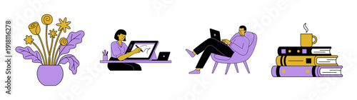 Flat Vector Remote Work and Creative Hobby Element Kit for Lifestyle Blog Design