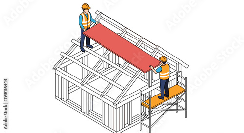 Construction workers building house frame structure 1.