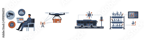 Flat Vector Internet of Things and Smart City Technology Graphic Set for Modern Digital Infrastructure