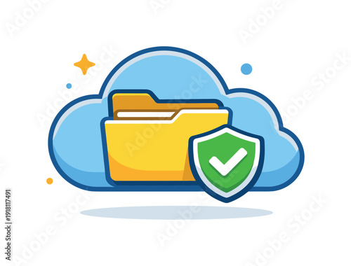 Secure personal data storage and digital organization for everyday users emphasizing simplicity and protection, a closed folder inside a cloud paired
