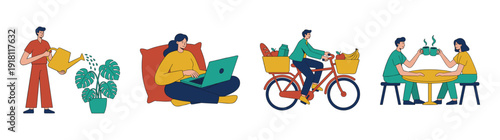 Flat Vector Lifestyle and Productivity Character Element Kit for Work Life Balance Concepts