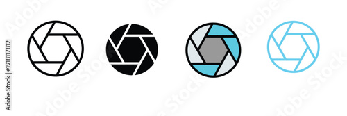 Camera Lens Shutter Aperture Icon Set for Photography and Video. Vector Illustration.