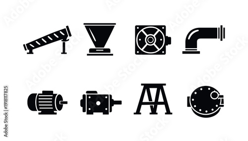 Industrial powder conveying equipment: screw conveyor, feed hopper, rotary valve, conveying pipe, drive motor, gearbox unit, support stand, inspection