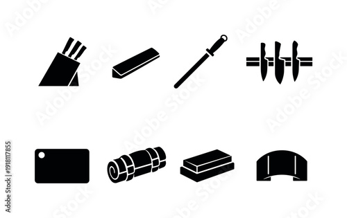 Kitchen knife accessories: knife block, blade guard, honing rod, magnetic strip, cutting board, knife roll, sharpening stone, finger guard