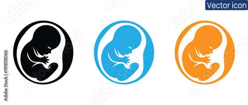 Set of vector icons depicting fetus in womb, ideal for medical and healthcare designs