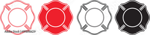 Firefighter Badge Emblem Icon Set in Outline and Solid Vector Design