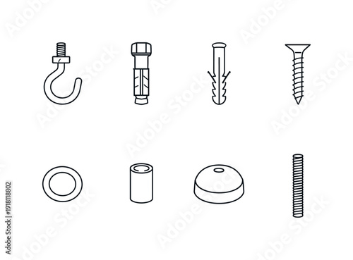 Home ceiling mounting hardware: ceiling hook, anchor bolt, expansion plug, mounting screw, washer ring, spacer sleeve, canopy cover, threaded rod