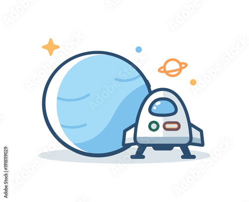 Contained readiness and silent capability before any external trigger visualized through cosmic standby, a small spacecraft parked beside a planet