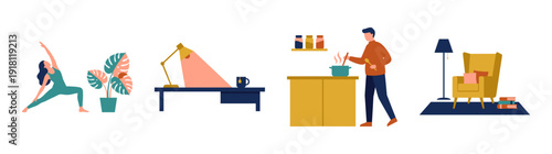 Flat Vector Lifestyle and Wellness Illustration Element Kit for Modern Home Routine Design