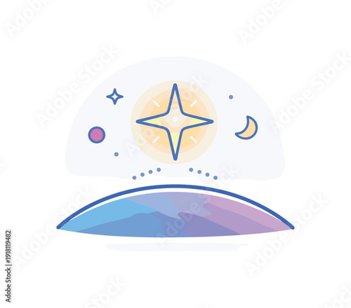 Inner navigation and intuition led decision making visualized through subtle cosmic guidance, a softly glowing star acting as a waypoint above a