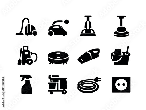 Home cleaning machines: vacuum cleaner, steam cleaner, carpet cleaner, floor polisher, pressure washer, robot vacuum, handheld vacuum, mop bucket