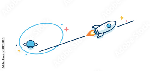 Focused execution and commitment after preparation expressed through cosmic alignment, a spacecraft locking onto a single straight trajectory line