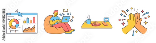 Flat Vector Remote Work and Digital Productivity Element Kit for Software Development and Freelance Lifestyle