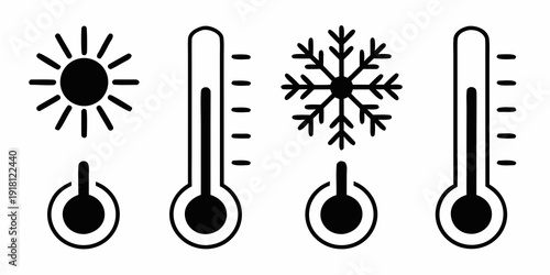 Weather icons depicting sun temperature snowflake and rain drops