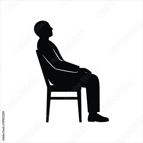 Silhouette of a person sitting on a chair looking upwards, symbolizing contemplation, waiting, or rest.