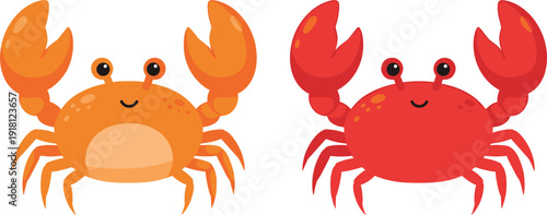 Two Cartoon Crabs on a White Background crustacean sea creature