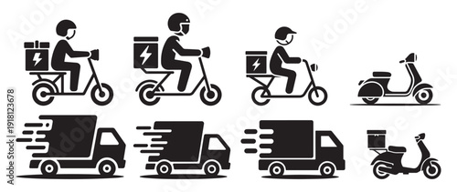 Sustainable electric scooter delivery courier icons for modern logistics. vector illustration eps 10
