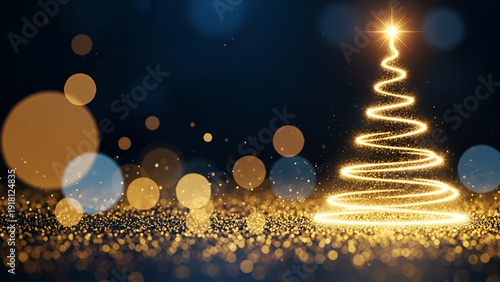 Golden Light Spiral Christmas Tree with Sparkling Background