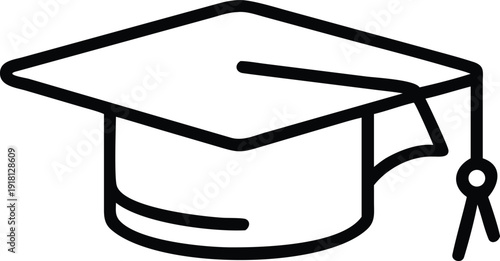 Minimalist Graduation Cap Outline Icon for Academic Achievement and Education Apps, Simple Black Line Mortarboard Vector Symbol for Graduation Ceremony and Student Success Design