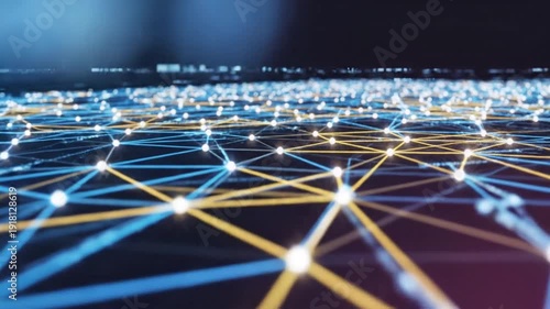 Network Connections Over Cityscape at Night.