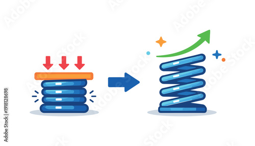 Personal antifragility and gaining strength from controlled stressors, a flexible spring returning stronger after compression symbolizing growth