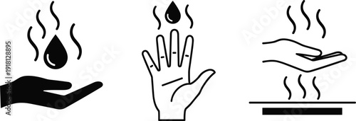 Hand heat protection icon set hot surface burn warning vector illustration isolated on white background
