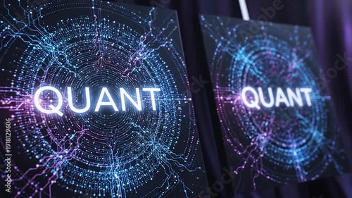 Quantum Computing Concept on Screens Display.