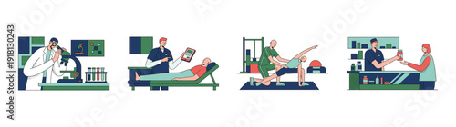 Flat Vector Healthcare Professionals and Medical Research Illustration Element Kit for Clinical Services