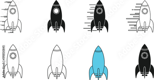 Rocket launch icon set space startup concept vector illustration isolated on white background