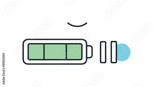 Healthy workday pacing and burnout prevention in everyday professional life focused on sustainability, a battery icon balanced at mid level beside a
