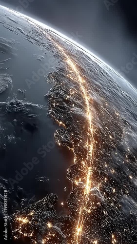 Aerial view of Earth showcasing illuminated coastlines at night