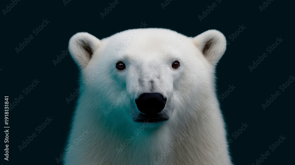 Fototapeta premium Close-up portrait of a majestic polar bear with piercing eyes against a dark background