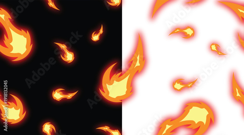 Fire flames seamless pattern with glowing ember