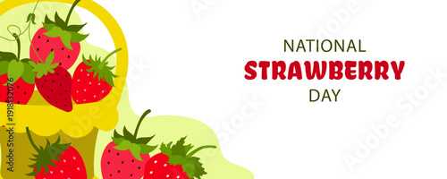 Strawberry.  National strawberry day background with copyspace and festive inscription. V ector flat design