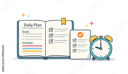 Intentional daily planning and productivity focus in a modern professional routine emphasizing clarity and achievable goals, a clean planner notebook