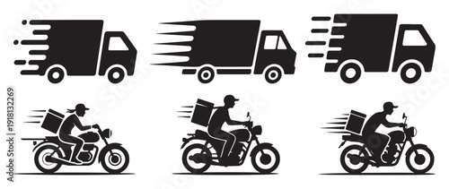 Fast motorbike courier shipping icons with motion speed effect. vector illustration eps 10