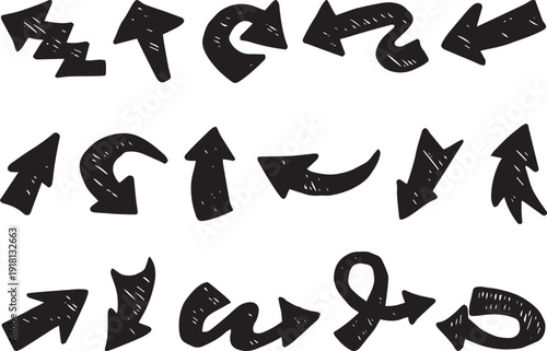 Collection of abstract black arrows on white background